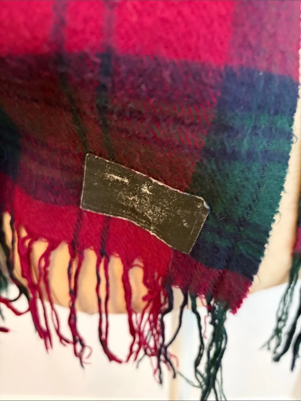 Beautiful Tartan Plaid Fringe Scarf in Red and Dark Green, 55”